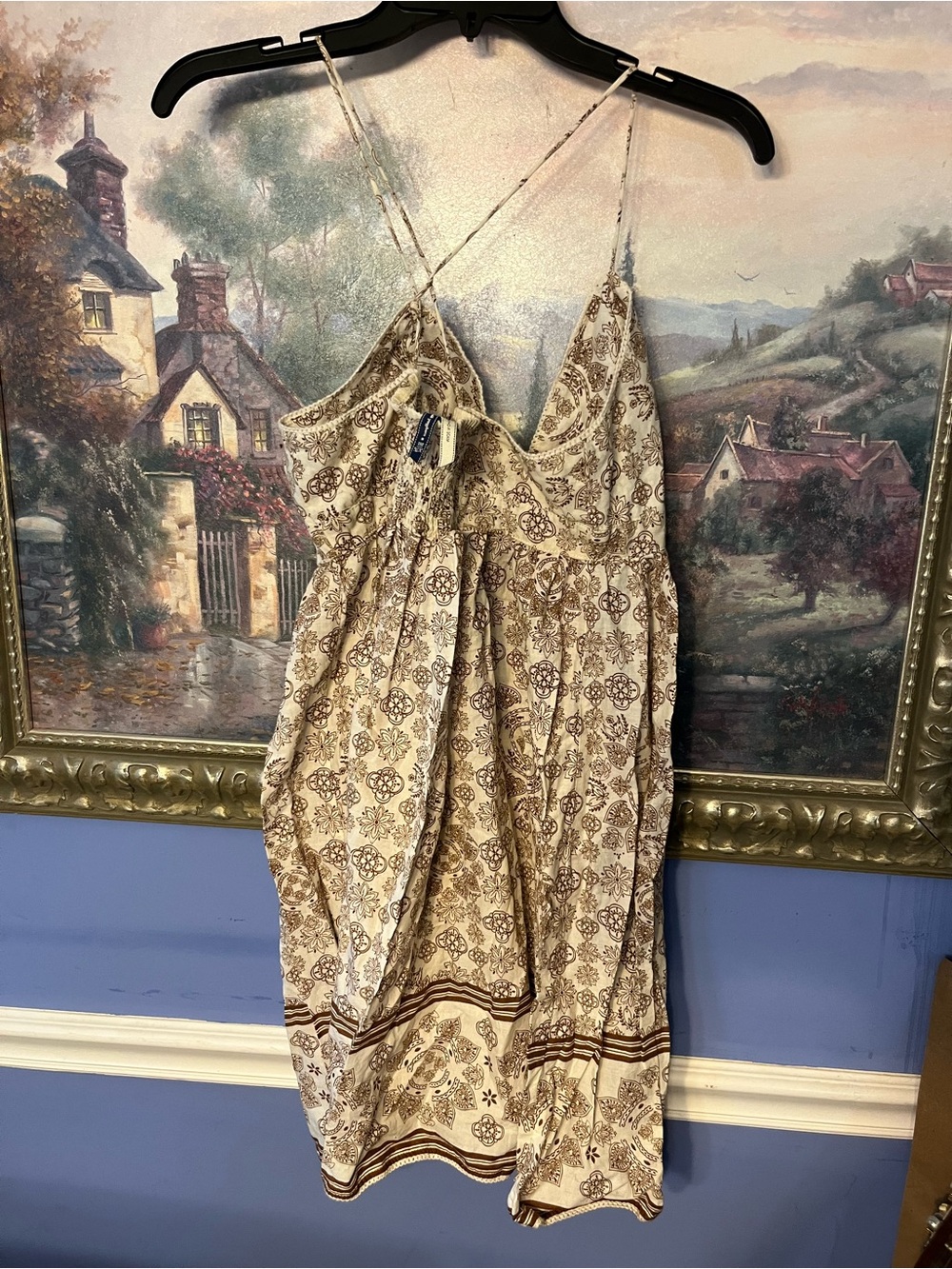 Lei Size Medium Boho Paisley Floral Cami Sundress Beige Brown Sleeveless Midi